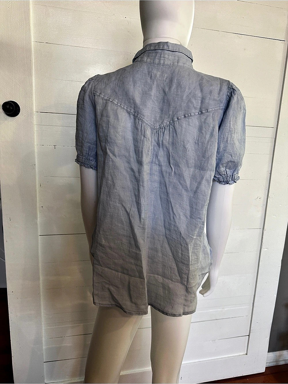 Pilcro Aly 100% Linen Puff-Sleeve Blouse Blue Small - Picture 5 of 7